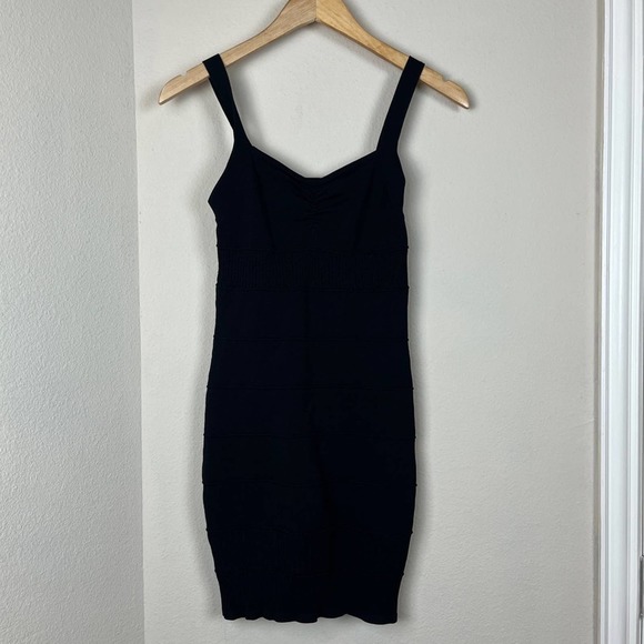 Black Knit Fitted Bandage Mini Dress XS Stretch - Picture 4 of 6